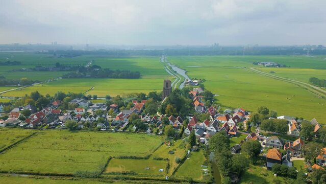 Panoramic shot of Dutch cute village Ransdorp next to the city of Amsterdam