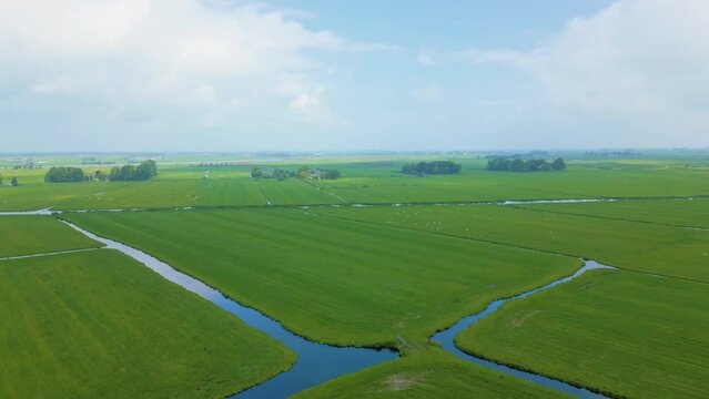 Traditional Dutch flat land below zero agriculture polder meadows in North Holland