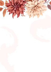 Pink brown and white invitation background bouquet watercolor painting with flora and flower