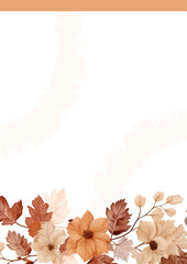 Brown beige and white elegant watercolor background with flora and flower