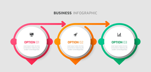 Vector Infographic Label Design Template with Circle Label, Icons and 3 Options for Presentation
