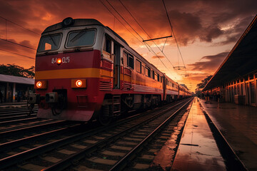 Obraz premium train on railway, generative ai