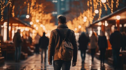 people walking on the street at night