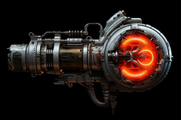 Sci-fi steam punk rifle machine, steampunk weapon game concept.

