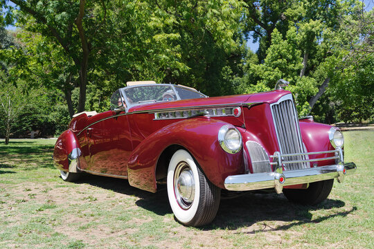 San Marino, California, United States: Packard Super 8 One-Eighty Bohman and Schwartz Convertible Victoria shown driving on grass at Lacey Park in the City of San Marino on August 26, 2023.