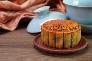 Moon cake for Mid autumn festival , Retro vintage style of Chinese traditional food and dessert....