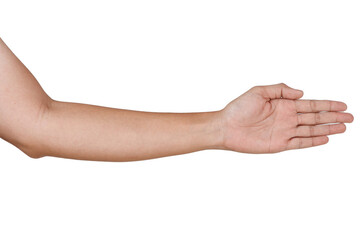 Male asian hand gestures isolated over the white background.