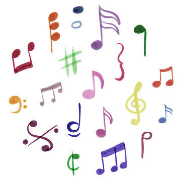Complete colorful music symbols or music notes