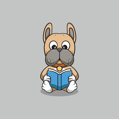 Cute bulldog reading cartoon illustration