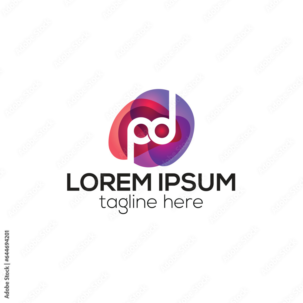 Fototapete initial letters pd or dp logo design with shadow gradient color vector template