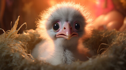 A newly born baby ostrich hatching from its egg. - obrazy, fototapety, plakaty