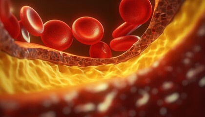Blood clot, 3D illustration showing red blood cells inside a vein.  - obrazy, fototapety, plakaty