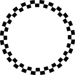 Black and white checkered circle frame vector illustration. Chequer alternating squares border design.