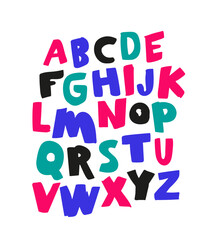 Colored capital letters of the English alphabet, drawn by hand with a marker. Lettering. Latin alphabet.