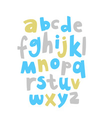 Lettering. Latin alphabet. Colored lowercase letters of the English alphabet, drawn by hand with a marker.