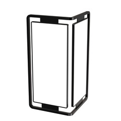 Two display blank advertisement signs isolated on white background. mockup of street store template signboard , Metal cafe restaurant bar plastic badge black white, 3D illustration.