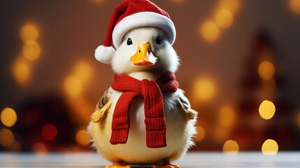 a photograph of cute duck wearing santa clause costume and hat for christmas celebration generative ai