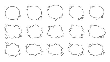 Obraz premium Hand drawn text box. Cute cartoon style talking dialogue.