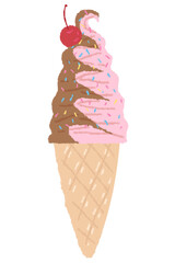 strawberry and chocolate cone ice cream