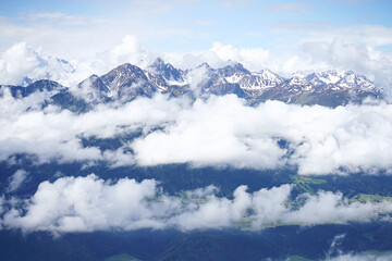 Aerial beautiful view of Snowy Nordkette mountain of Innsbruck, Austria.