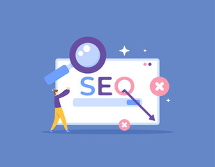 SEO ranking dropped drastically. seo strategy failed. method not working. decrease in website traffic. Search Engine Optimization or SEO. flat illustration design concept. vector elements