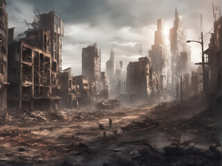 city after nuclear war,destroy, ruin with Generative AI.