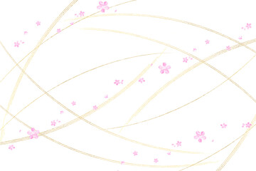水彩で描いた桜　金色の曲線の背景　日本の伝統美　和風 - 644699070