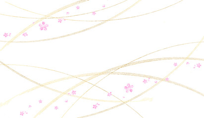 水彩で描いた桜　金色の曲線の背景　日本の伝統美　和風 - 644699071