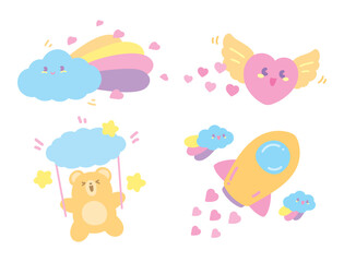 cute sweet pastel kawaii lovely cartoon graphic element set for decorating your artwork