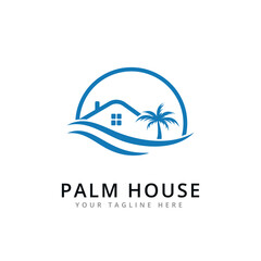 holiday beach with tree palm and home logo design