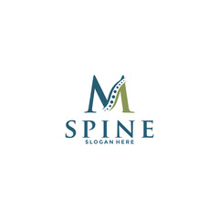 initial Letter M and spine logo vector, Chiropractic Logo design icon template