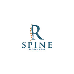 initial Letter R and spine logo vector, Chiropractic Logo design icon template