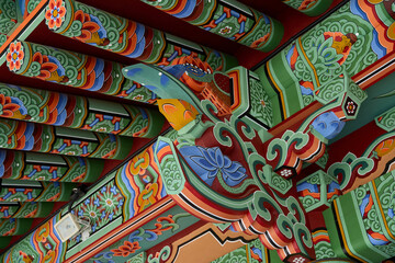 Beautiful Patterns on the Eaves of a Buddhist Temple in Korea
