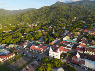 Aerial view over city of Trujillo in Honduras, the place where Cristopher Columbus touched...