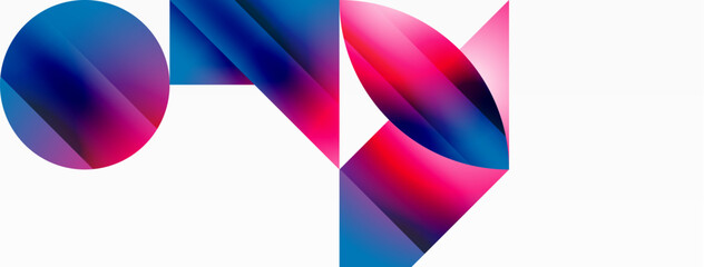 Serene gradient template. Circles and triangles mingle in minimalist perfection. Gentle fusion of forms and hues creates balanced yet captivating backdrop, embodying modern sophistication