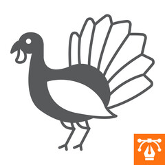 Turkey bird solid icon, glyph style icon for web site or mobile app, thanksgiving and farm animal, gobbler vector icon, simple vector illustration, vector graphics with editable strokes.