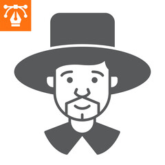 Pilgrim man solid icon, glyph style icon for web site or mobile app, thanksgiving and holiday, man in hat vector icon, simple vector illustration, vector graphics with editable strokes.