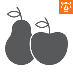 Apple and pear solid icon, glyph style icon for web site or mobile app, thanksgiving and food, sweet fruits vector icon, simple vector illustration, vector graphics with editable strokes.