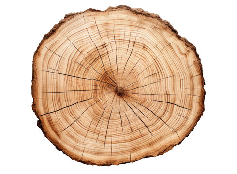 Cross section of a big tree with many cracks, isolated on transparent background