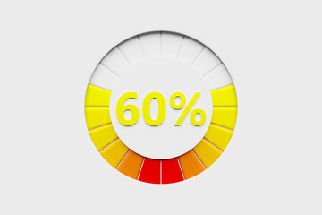 3d illustration of a bright instrument panel depicting values from normal to critical values in different colors on a black  background