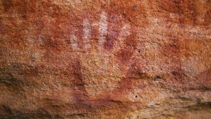 Aboriginal Rock Art (Single Handprint Stencil Art); Naturalistic Cave Painting In Australia Dating Back To 40,000 Years Ago.