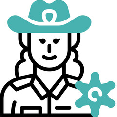 female sheriff flat line icon