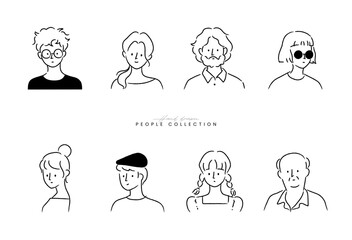 People avatar set. Portrait character collection. Different age, race. Diverse business men, women. Crayon outline drawing style. Flat design Isolated emoticon. Hand drawn trendy Vector illustration. - 644705462
