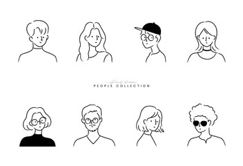 People avatar set. Portrait character collection. Different age, race. Diverse business men, women. Crayon outline drawing style. Flat design Isolated emoticon. Hand drawn trendy Vector illustration. - obrazy, fototapety, plakaty