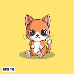 Vector Cute Orange Cat Sitting Pose. Animal Cartoon Illustration for Logo, Mascot, Icon