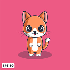 Vector Cute Orange Cat Standing Pose. Animal Cartoon Illustration for Logo, Mascot, Icon
