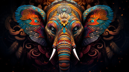An intricately detailed portrait of an elephant, in vivid colors and unique authorial style. Generative AI