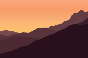 mountains landscape in sunset vector design illustration, nature flat design.