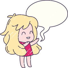 Digital png illustration of girl in rain with speech bubble on transparent background