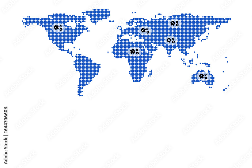Poster digital png illustration of map of world with cogs on transparent background